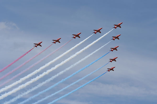 RAF Red Arrows flying in formation